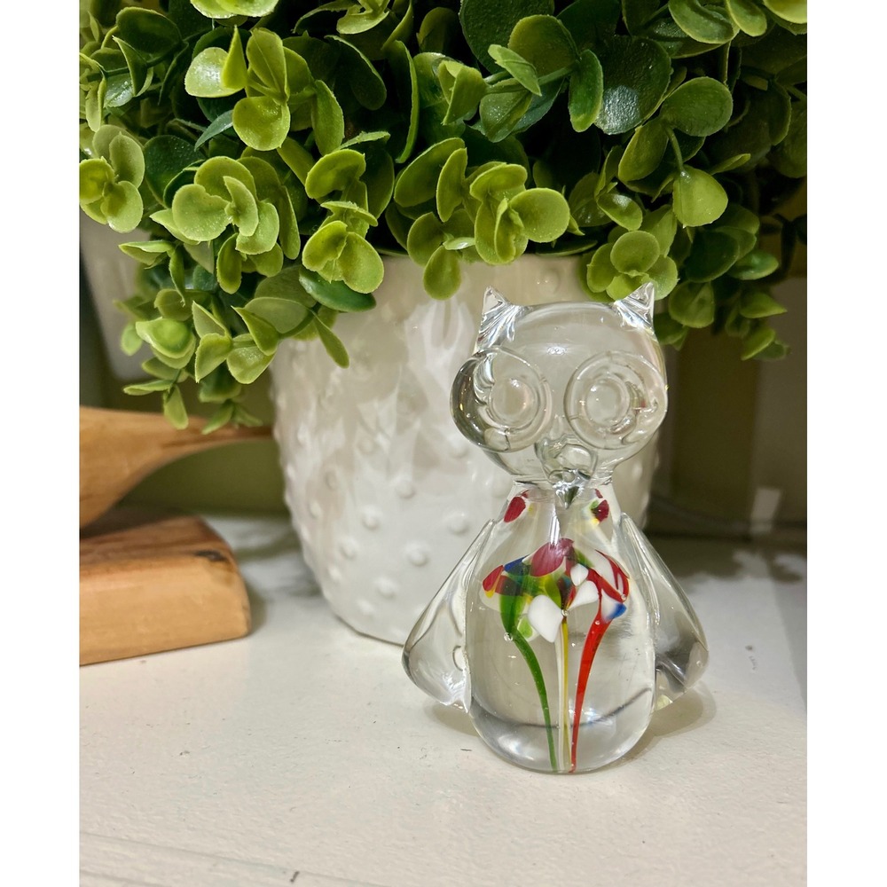 Vintage Glass Owl Paperweight Murano like piece animal gift Mothers Father's Day